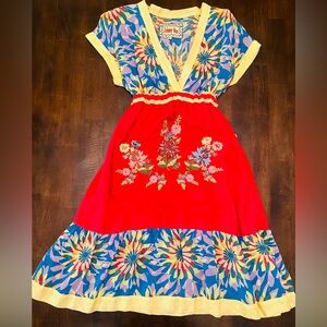 Johnny Was, Silk floral embroidery above the knee mini dress. Size-M